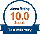 Avvo Rating 10.0 Superb, Top Attorney badge.