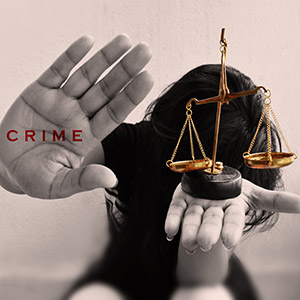 Juvenile accused of a sex crime with a hand up and a scale of justice.