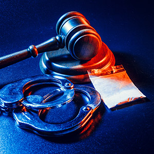 Gavel, handcuffs, and a bag of drugs - Possession Of A Vape Pen, Drug Paraphernalia Or THC.