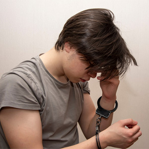 Teenager in handcuffs for Texas juvenile certification and adult trial law concepts.
